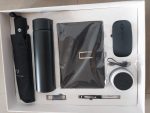 Premium 7 in 1 corporate gift set of ·         Umbrella ·         Bottle flask ·         Wireless mouse ·         Leather Notepad ·          Bluetooth speaker ·          Flash drive ·         Ball Pen ·         All in a well packaged box Readily available in stock -MOQ-50pcs   Consists 1 Hot/Cold Temperature Vacuum Flask , 1 Executive Pen 1 Bluetooth speaker 1 Wireless Mouse 1 16gb flash drive 1 diary/notepad , 1 umbrella . Colours Available: Black , Blue , Gold . Item available in large quantities . Branding/ Customization services also available